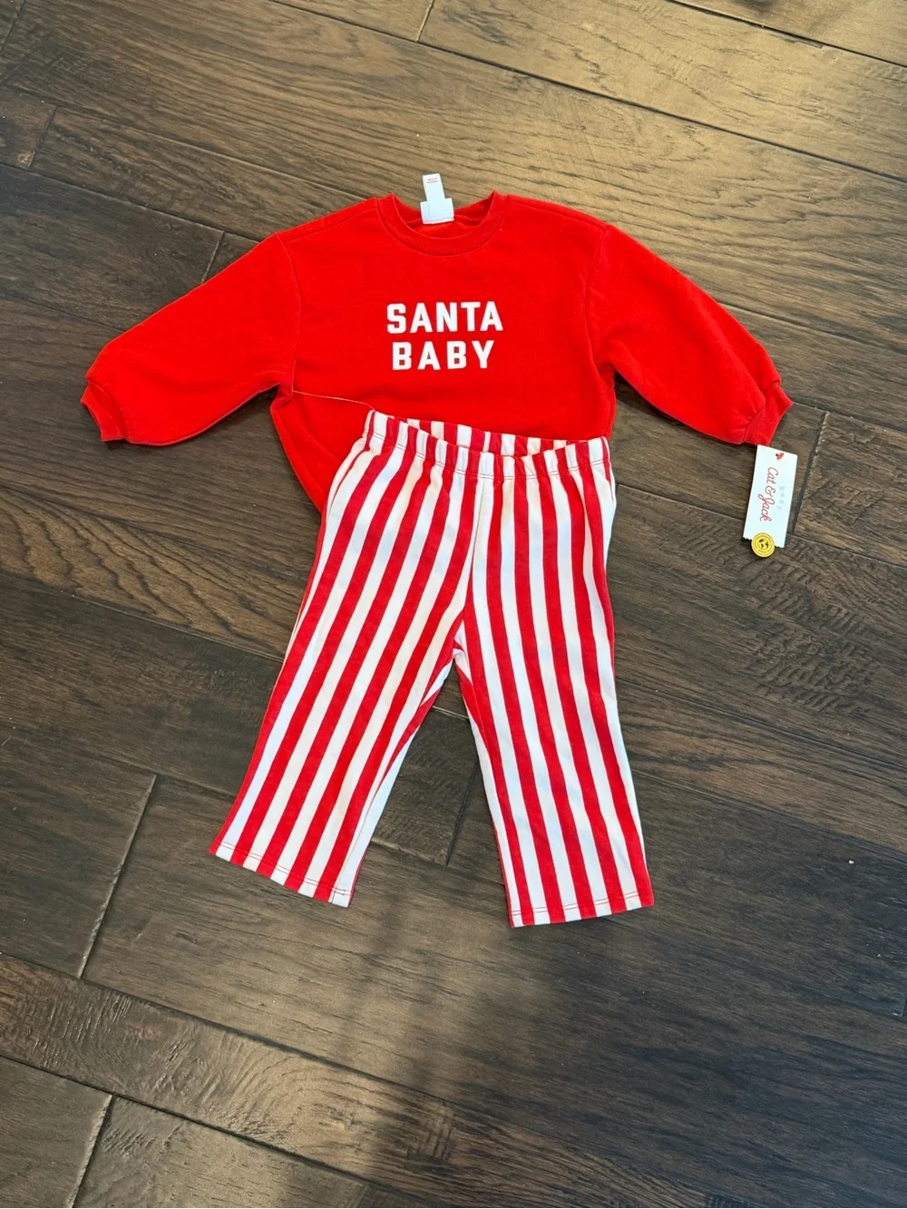 Cat & Jack Santa baby outfit sweater pants set red and white nwt
